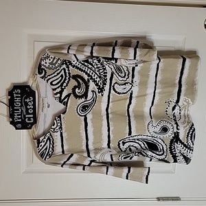 Rebecca Malone Petite Large Knit Blouse Tan Black Silver White